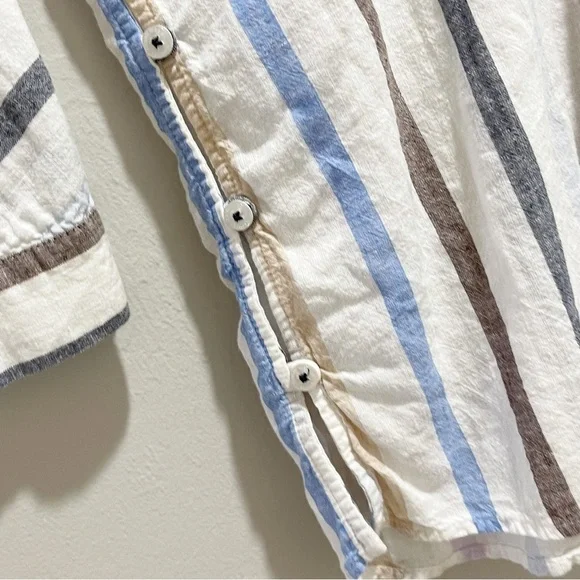 GERRY WEBER EDITION Women’s White Multi Stripe Side Button Lagenlook Shirt Med - Picture 4 of 6